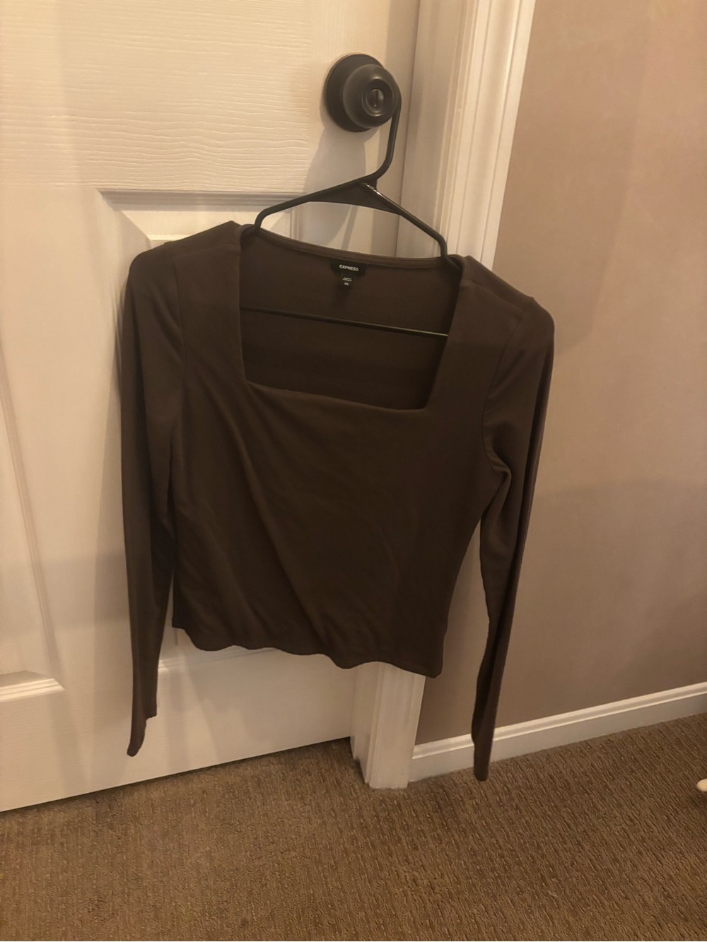 Express Long Sleeve Square Neck Top - Plum